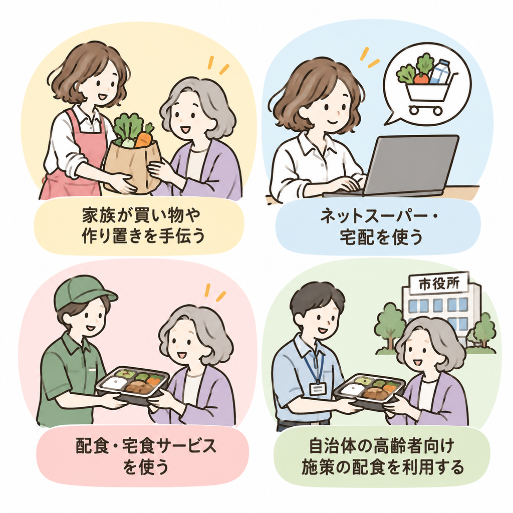 親の食事を支える方法は大きく4つの画像